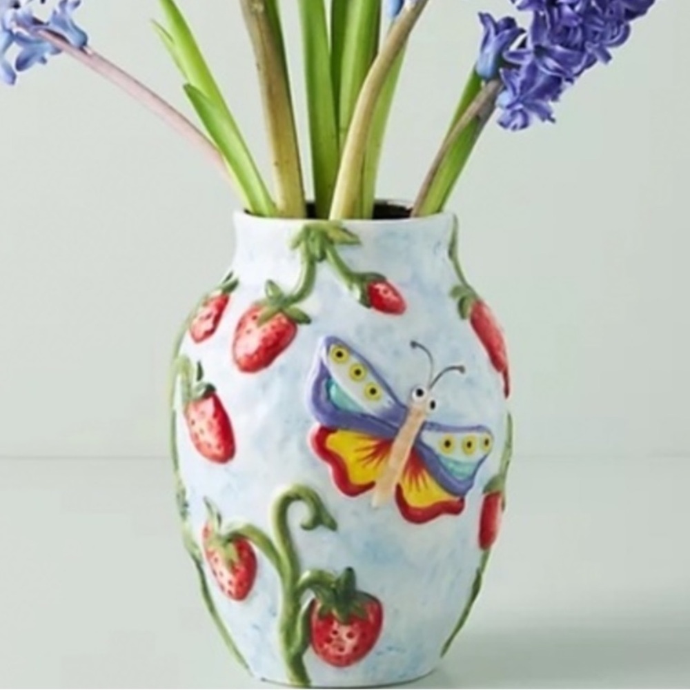 Anthropologie Nathalie Lete  Blue  Butterfly Nature  Vase